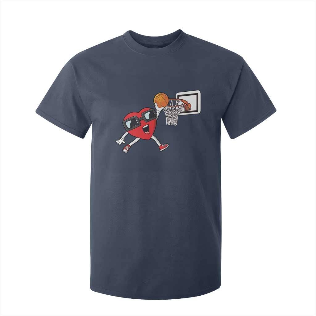 Basketball Valentines T Shirt For Kid Cute Red Heart Playing Basketball Player Team Boys TS10 Navy Print Your Wear