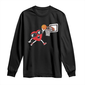 Basketball Valentines Long Sleeve Shirt Cute Red Heart Playing Basketball Player Team Boys TS10 Black Print Your Wear