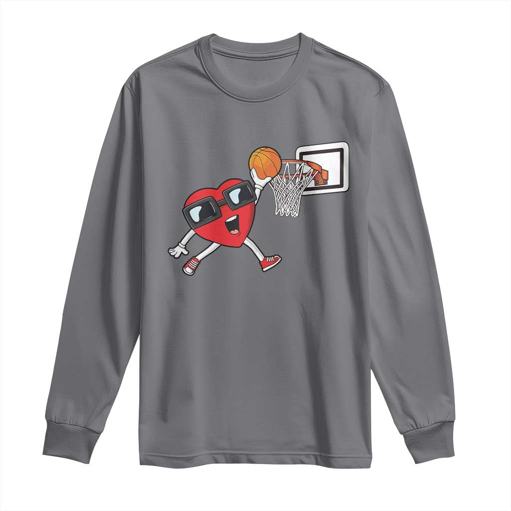 Basketball Valentines Long Sleeve Shirt Cute Red Heart Playing Basketball Player Team Boys TS10 Charcoal Print Your Wear