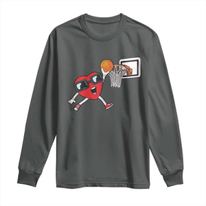 Basketball Valentines Long Sleeve Shirt Cute Red Heart Playing Basketball Player Team Boys TS10 Dark Heather Print Your Wear