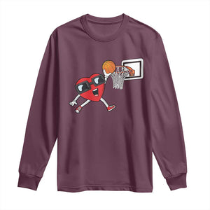 Basketball Valentines Long Sleeve Shirt Cute Red Heart Playing Basketball Player Team Boys TS10 Maroon Print Your Wear
