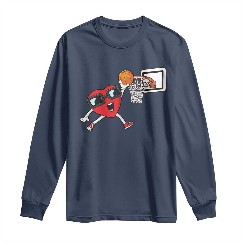 Basketball Valentines Long Sleeve Shirt Cute Red Heart Playing Basketball Player Team Boys TS10 Navy Print Your Wear