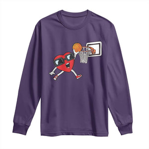 Basketball Valentines Long Sleeve Shirt Cute Red Heart Playing Basketball Player Team Boys TS10 Purple Print Your Wear