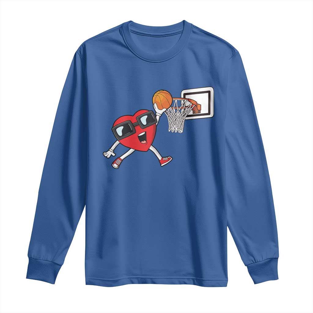 Basketball Valentines Long Sleeve Shirt Cute Red Heart Playing Basketball Player Team Boys TS10 Royal Blue Print Your Wear