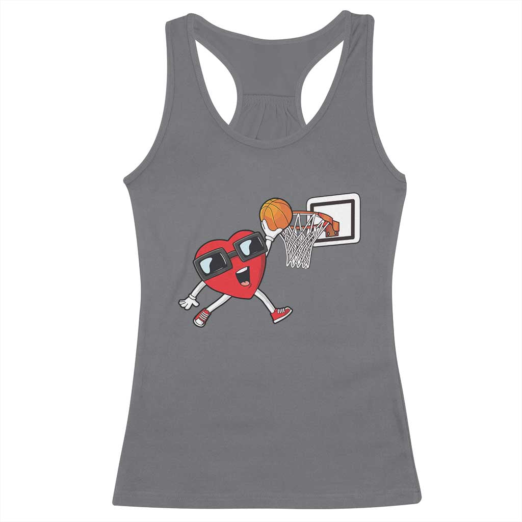 Basketball Valentines Racerback Tank Top Cute Red Heart Playing Basketball Player Team Boys TS10 Charcoal Print Your Wear