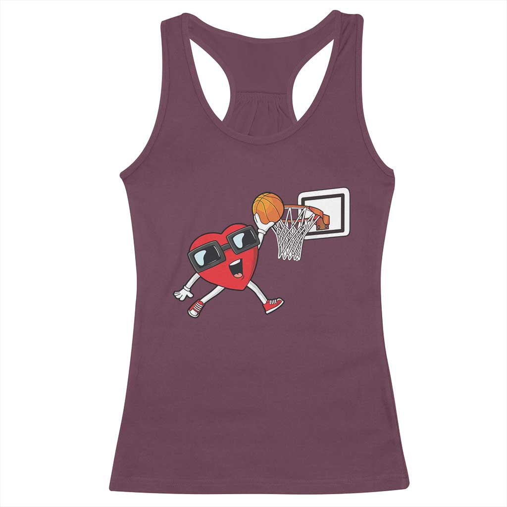 Basketball Valentines Racerback Tank Top Cute Red Heart Playing Basketball Player Team Boys TS10 Maroon Print Your Wear