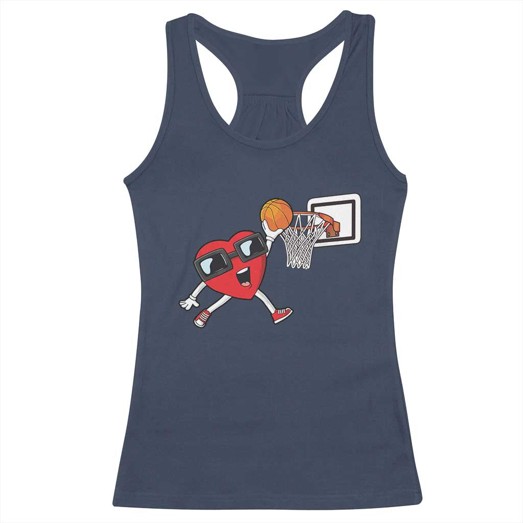 Basketball Valentines Racerback Tank Top Cute Red Heart Playing Basketball Player Team Boys TS10 Navy Print Your Wear