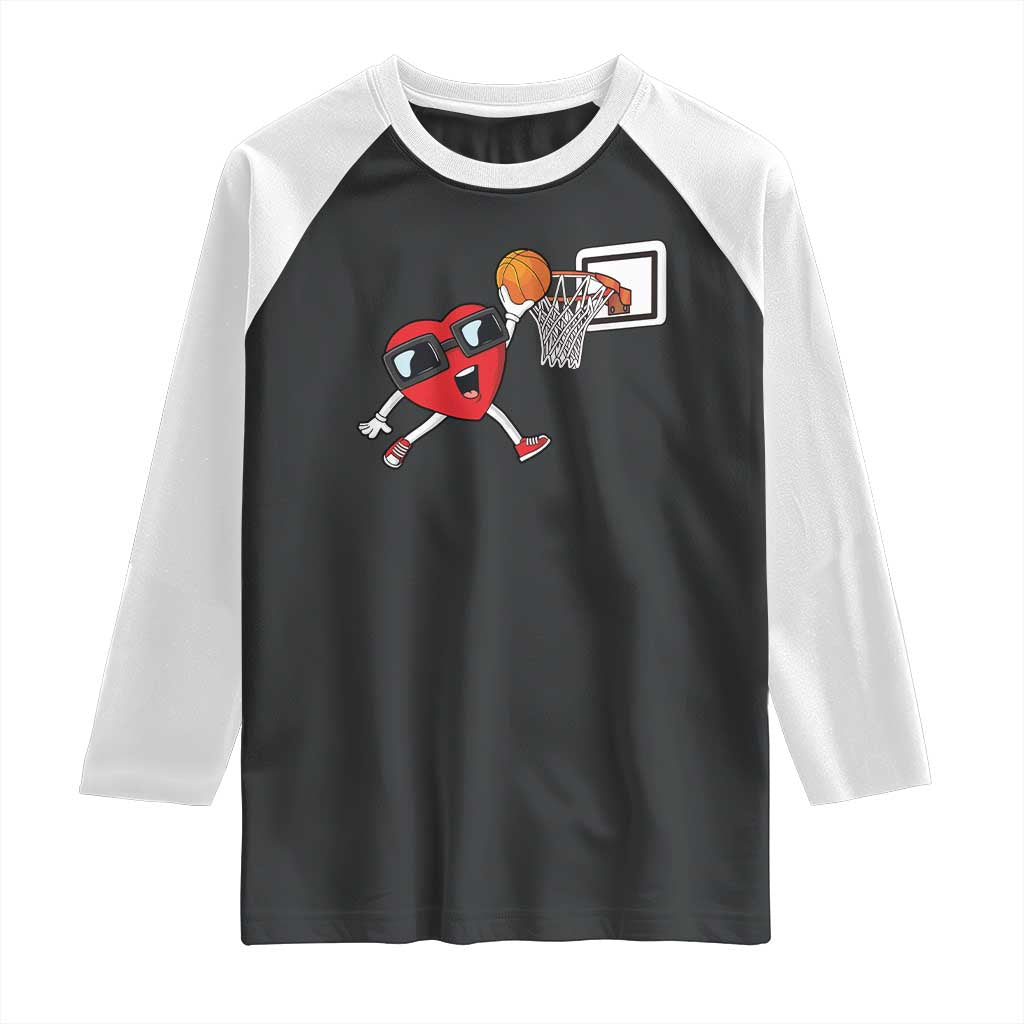 Basketball Valentines Raglan Shirt Cute Red Heart Playing Basketball Player Team Boys TS10 Black White Print Your Wear