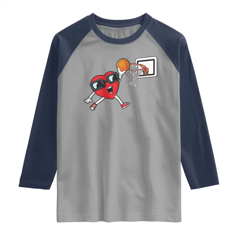 Basketball Valentines Raglan Shirt Cute Red Heart Playing Basketball Player Team Boys TS10 Sport Gray Navy Print Your Wear