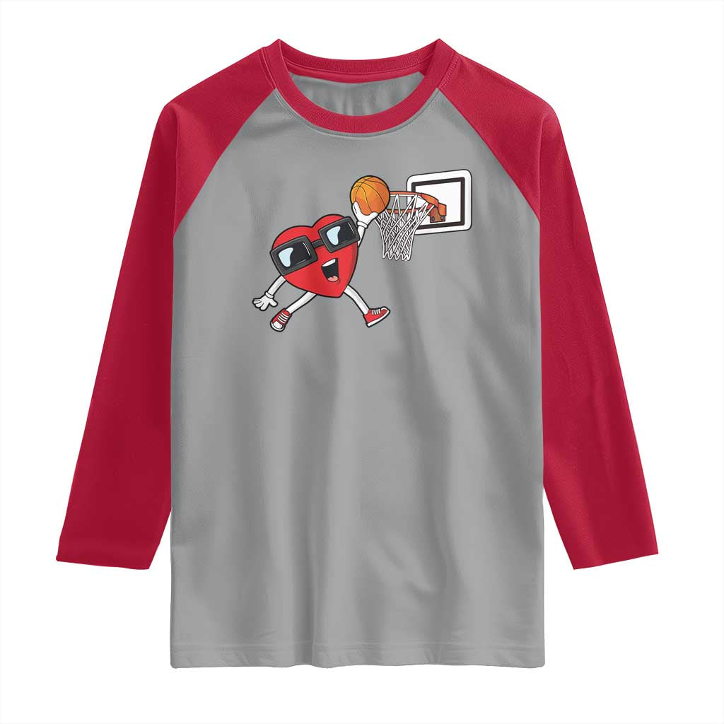 Basketball Valentines Raglan Shirt Cute Red Heart Playing Basketball Player Team Boys TS10 Sport Gray Red Print Your Wear