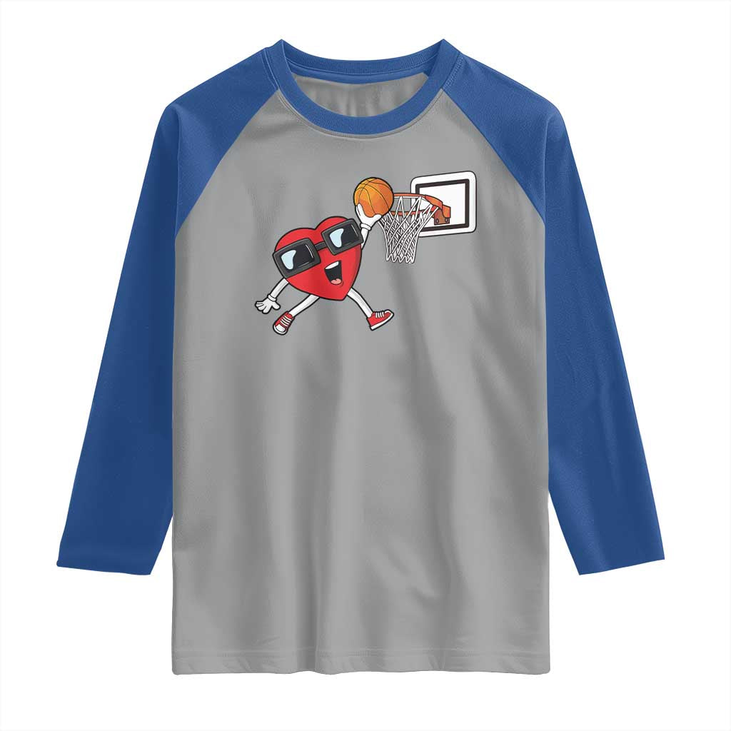 Basketball Valentines Raglan Shirt Cute Red Heart Playing Basketball Player Team Boys TS10 Sport Gray Royal Print Your Wear