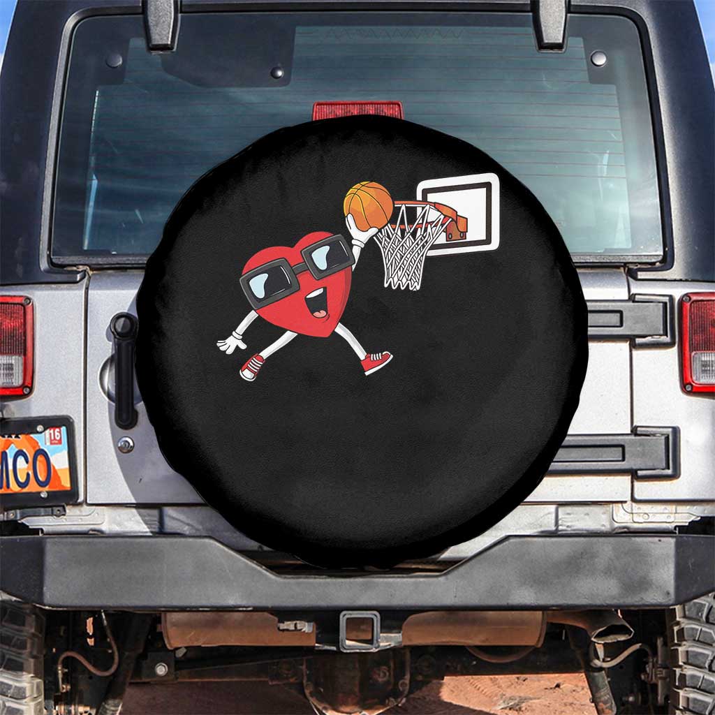 Basketball Valentines Spare Tire Cover Cute Red Heart Playing Basketball Player Team Boys TS10 No hole Black Print Your Wear
