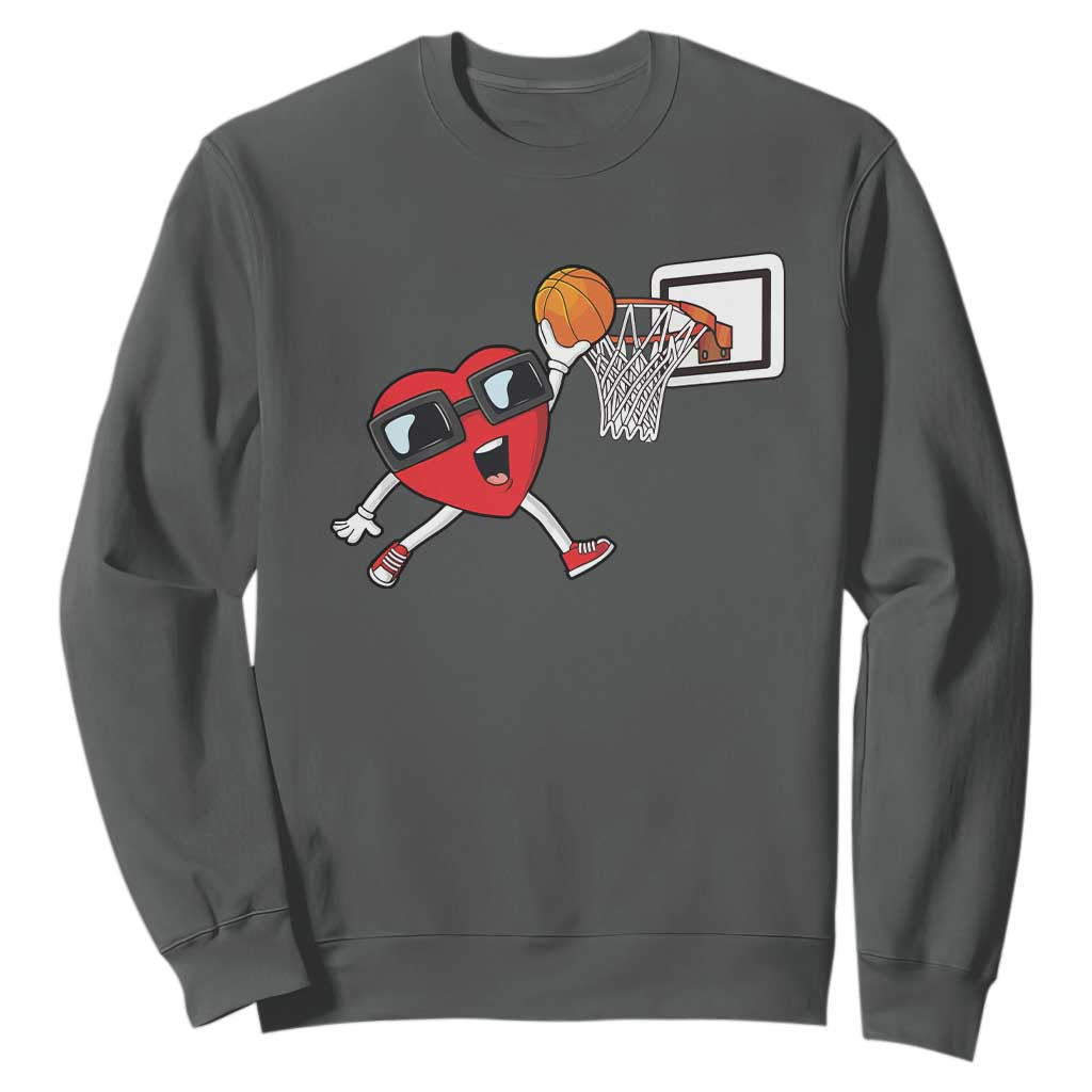 Basketball Valentines Sweatshirt Cute Red Heart Playing Basketball Player Team Boys TS10 Dark Heather Print Your Wear