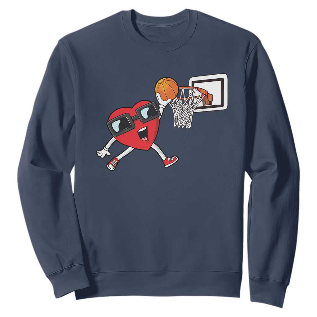 Basketball Valentines Sweatshirt Cute Red Heart Playing Basketball Player Team Boys TS10 Navy Print Your Wear