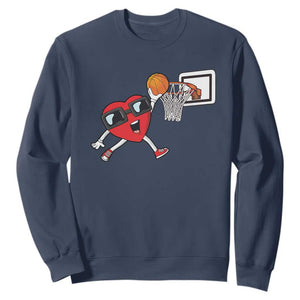 Basketball Valentines Sweatshirt Cute Red Heart Playing Basketball Player Team Boys TS10 Navy Print Your Wear