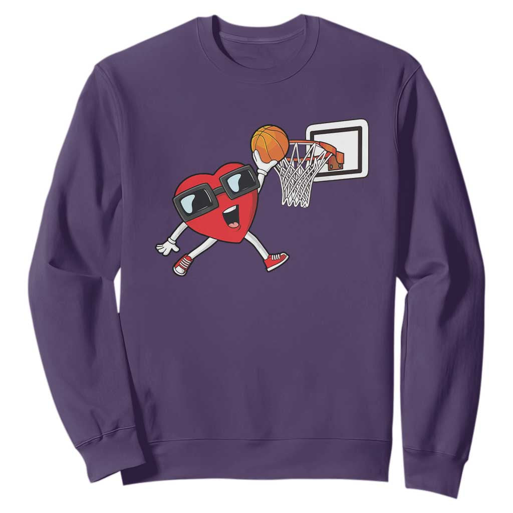 Basketball Valentines Sweatshirt Cute Red Heart Playing Basketball Player Team Boys TS10 Purple Print Your Wear