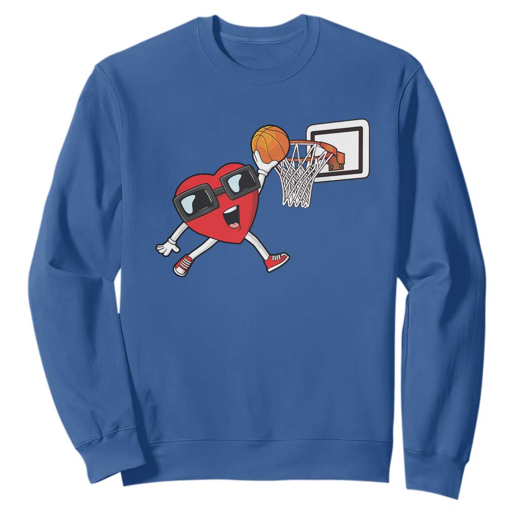 Basketball Valentines Sweatshirt Cute Red Heart Playing Basketball Player Team Boys TS10 Royal Blue Print Your Wear