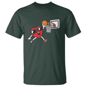 Basketball Valentines T Shirt - Cute Red Heart Playing Basketball Player Team Boys Gift Tee TS10 Dark Forest Green Print Your Wear