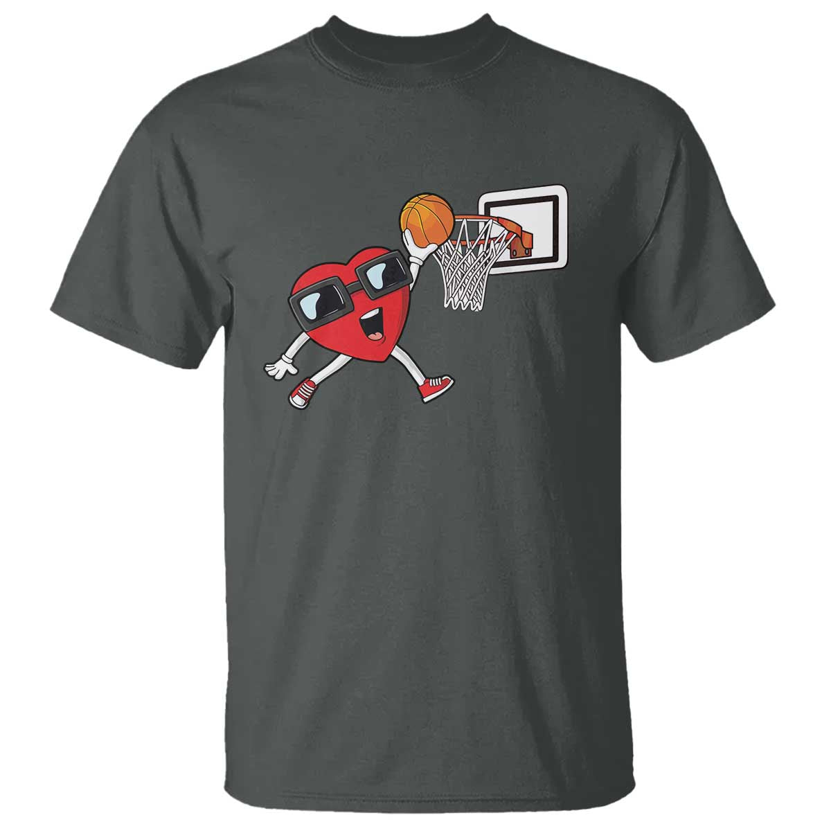 Basketball Valentines T Shirt - Cute Red Heart Playing Basketball Player Team Boys Gift Tee TS10 Dark Heather Print Your Wear