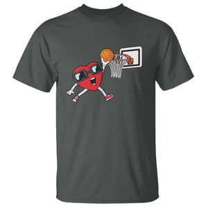 Basketball Valentines T Shirt - Cute Red Heart Playing Basketball Player Team Boys Gift Tee TS10 Dark Heather Print Your Wear