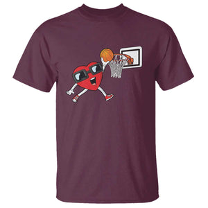Basketball Valentines T Shirt - Cute Red Heart Playing Basketball Player Team Boys Gift Tee TS10 Maroon Print Your Wear