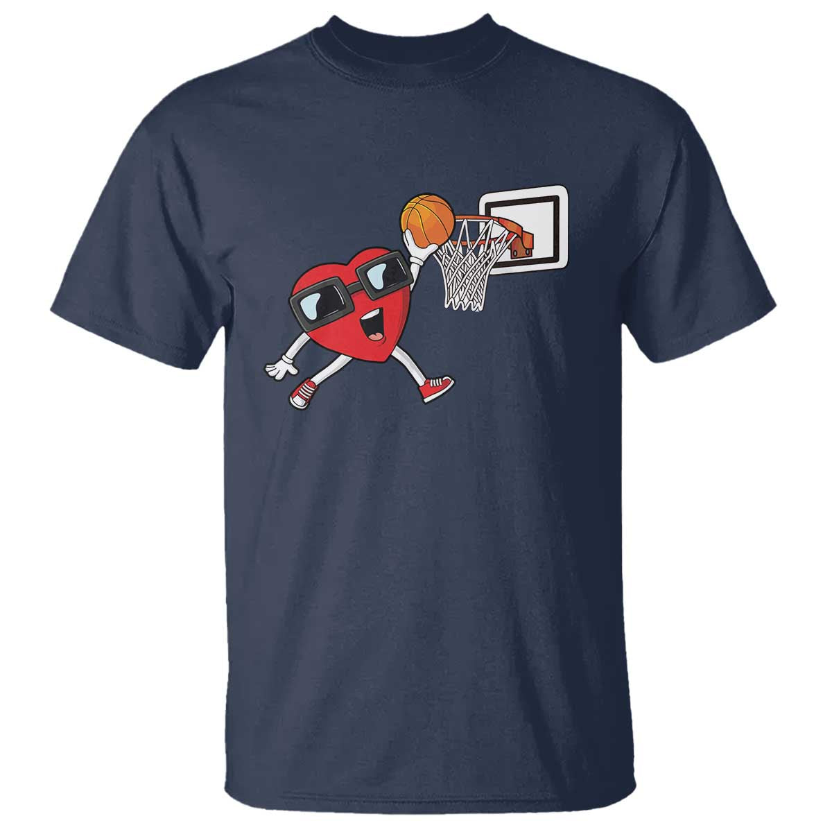 Basketball Valentines T Shirt - Cute Red Heart Playing Basketball Player Team Boys Gift Tee TS10 Navy Print Your Wear