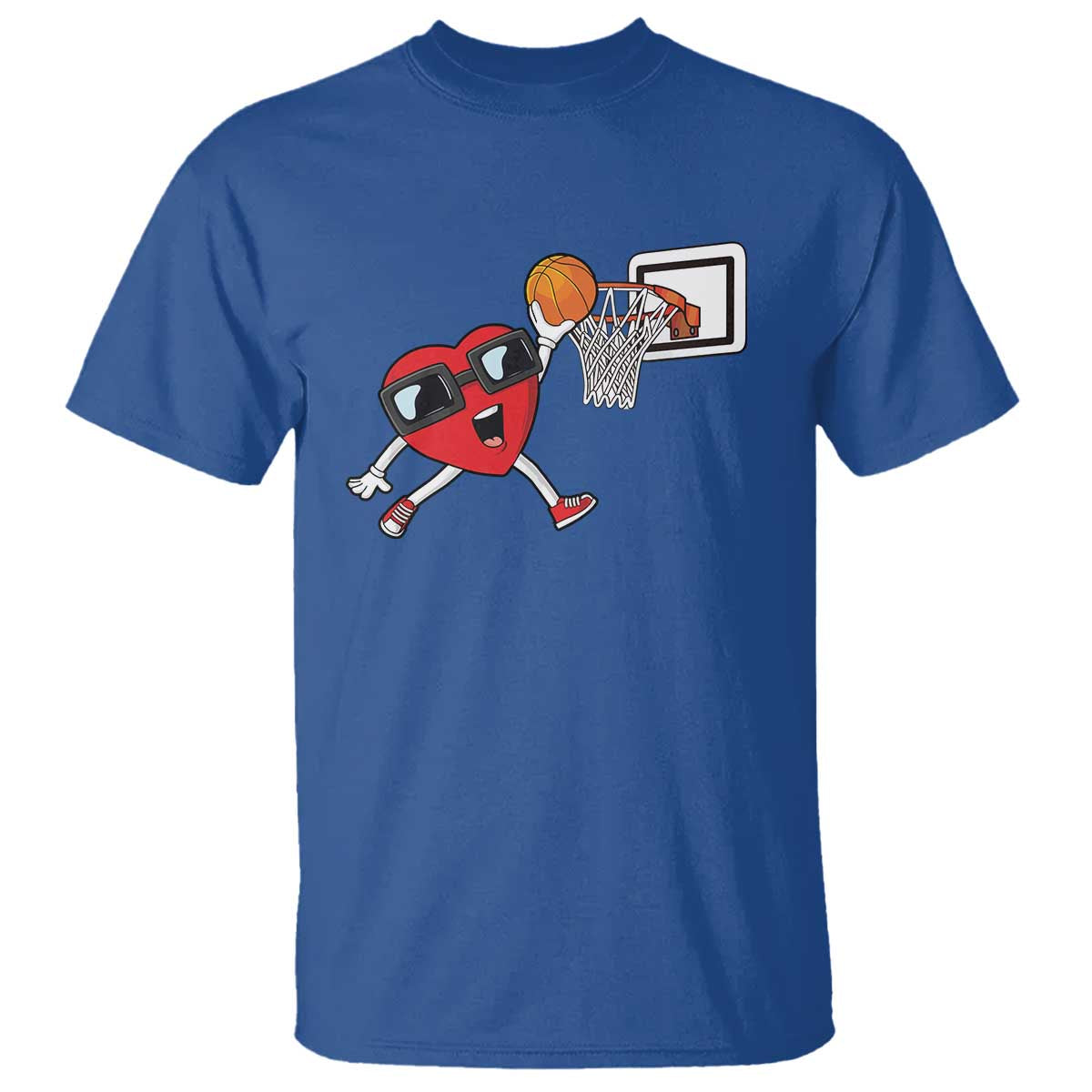 Basketball Valentines T Shirt - Cute Red Heart Playing Basketball Player Team Boys Gift Tee TS10 Royal Blue Print Your Wear