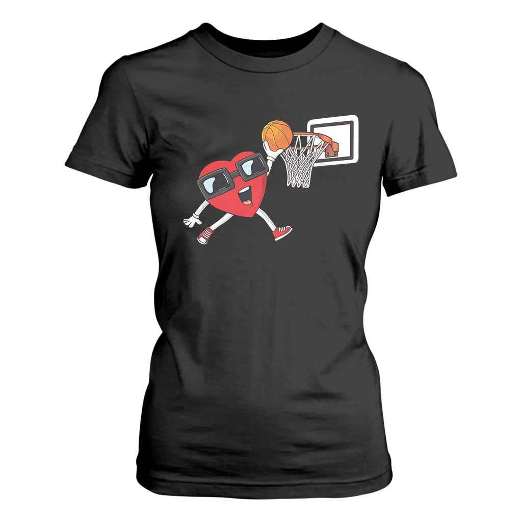 Basketball Valentines T Shirt For Women Cute Red Heart Playing Basketball Player Team Boys TS10 Black Print Your Wear