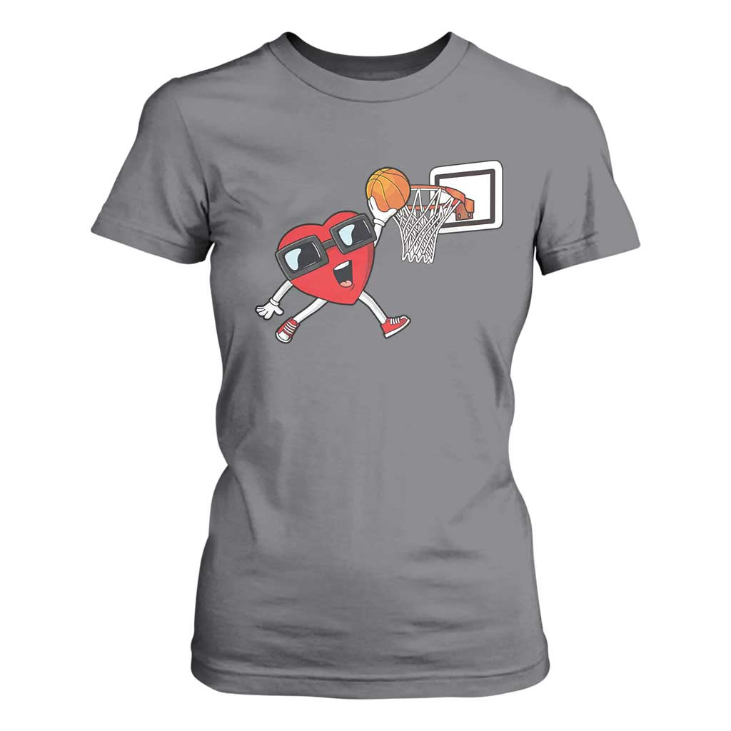 Basketball Valentines T Shirt For Women Cute Red Heart Playing Basketball Player Team Boys TS10 Charcoal Print Your Wear