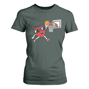 Basketball Valentines T Shirt For Women Cute Red Heart Playing Basketball Player Team Boys TS10 Dark Forest Green Print Your Wear