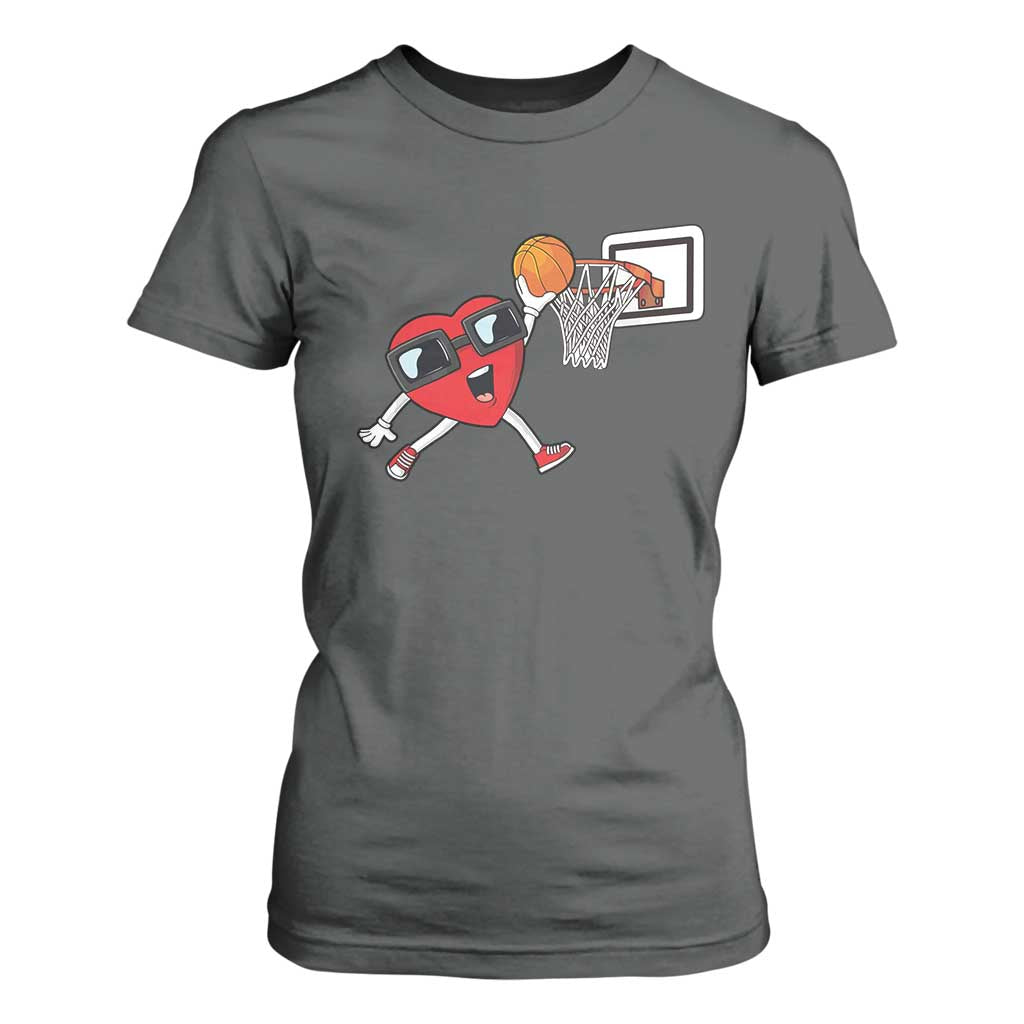Basketball Valentines T Shirt For Women Cute Red Heart Playing Basketball Player Team Boys TS10 Dark Heather Print Your Wear