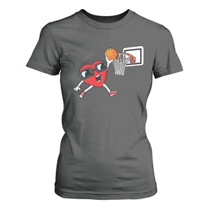 Basketball Valentines T Shirt For Women Cute Red Heart Playing Basketball Player Team Boys TS10 Dark Heather Print Your Wear