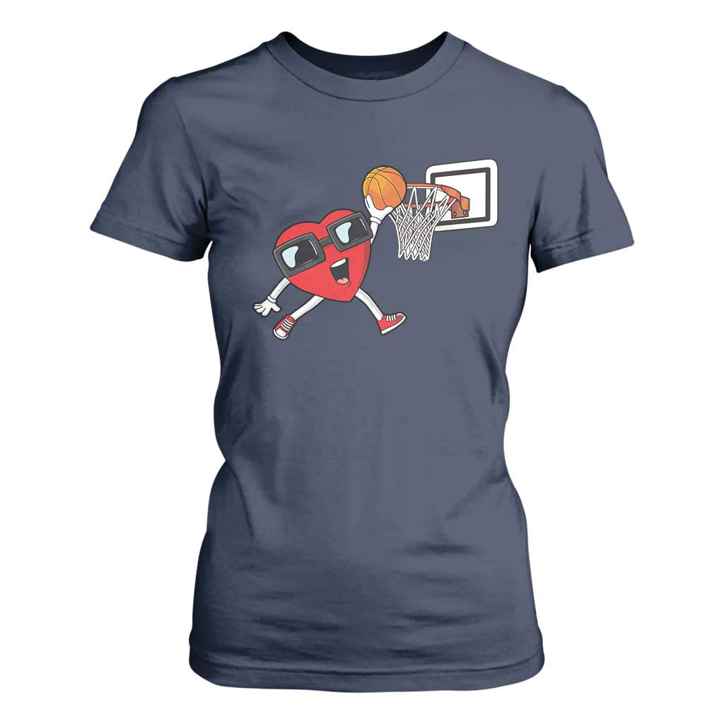 Basketball Valentines T Shirt For Women Cute Red Heart Playing Basketball Player Team Boys TS10 Navy Print Your Wear