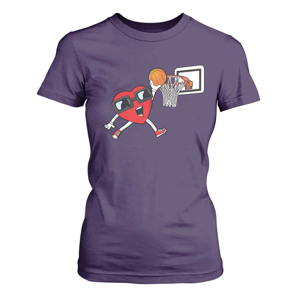 Basketball Valentines T Shirt For Women Cute Red Heart Playing Basketball Player Team Boys TS10 Purple Print Your Wear