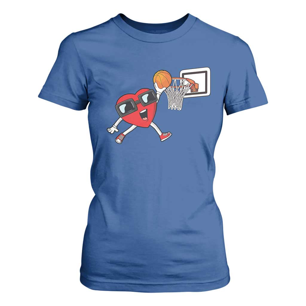 Basketball Valentines T Shirt For Women Cute Red Heart Playing Basketball Player Team Boys TS10 Royal Blue Print Your Wear