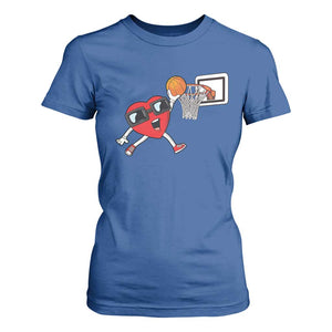 Basketball Valentines T Shirt For Women Cute Red Heart Playing Basketball Player Team Boys TS10 Royal Blue Print Your Wear