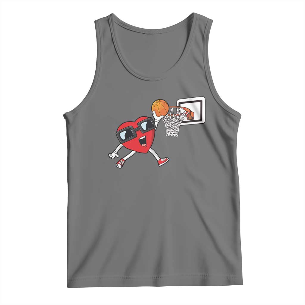 Basketball Valentines Tank Top Cute Red Heart Playing Basketball Player Team Boys TS10 Black Heather Print Your Wear