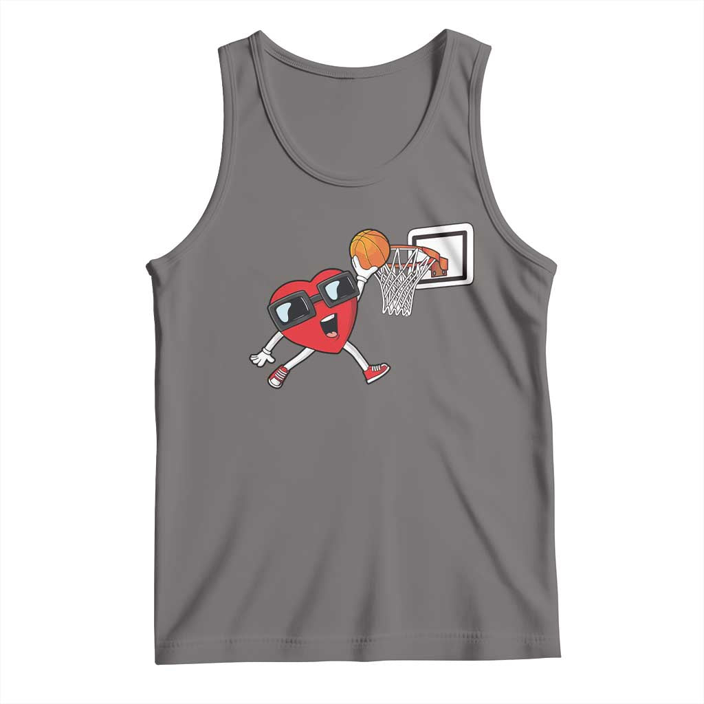 Basketball Valentines Tank Top Cute Red Heart Playing Basketball Player Team Boys TS10 Deep Heather Print Your Wear