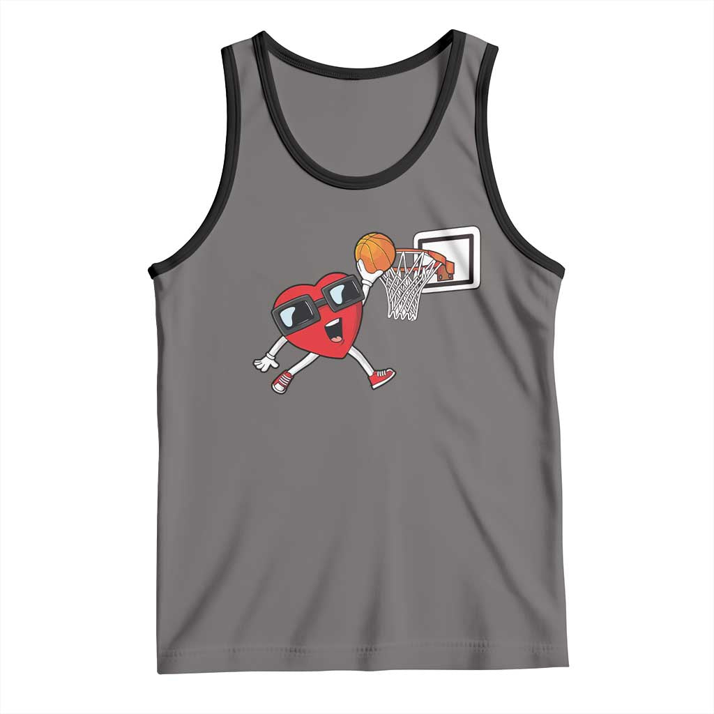Basketball Valentines Tank Top Cute Red Heart Playing Basketball Player Team Boys TS10 Deep Heather Black Print Your Wear