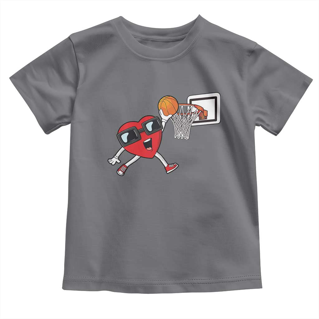 Basketball Valentines Toddler T Shirt Cute Red Heart Playing Basketball Player Team Boys TS10 Charcoal Print Your Wear