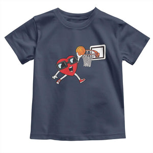 Basketball Valentines Toddler T Shirt Cute Red Heart Playing Basketball Player Team Boys TS10 Navy Print Your Wear