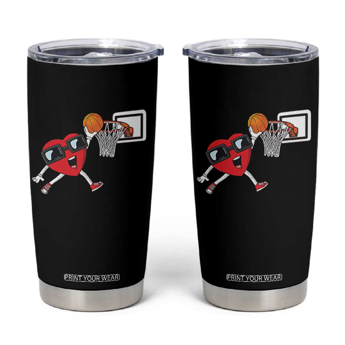 Basketball Valentines Tumbler Cup Cute Red Heart Playing Basketball Player Team Boys TS10 Black Print Your Wear