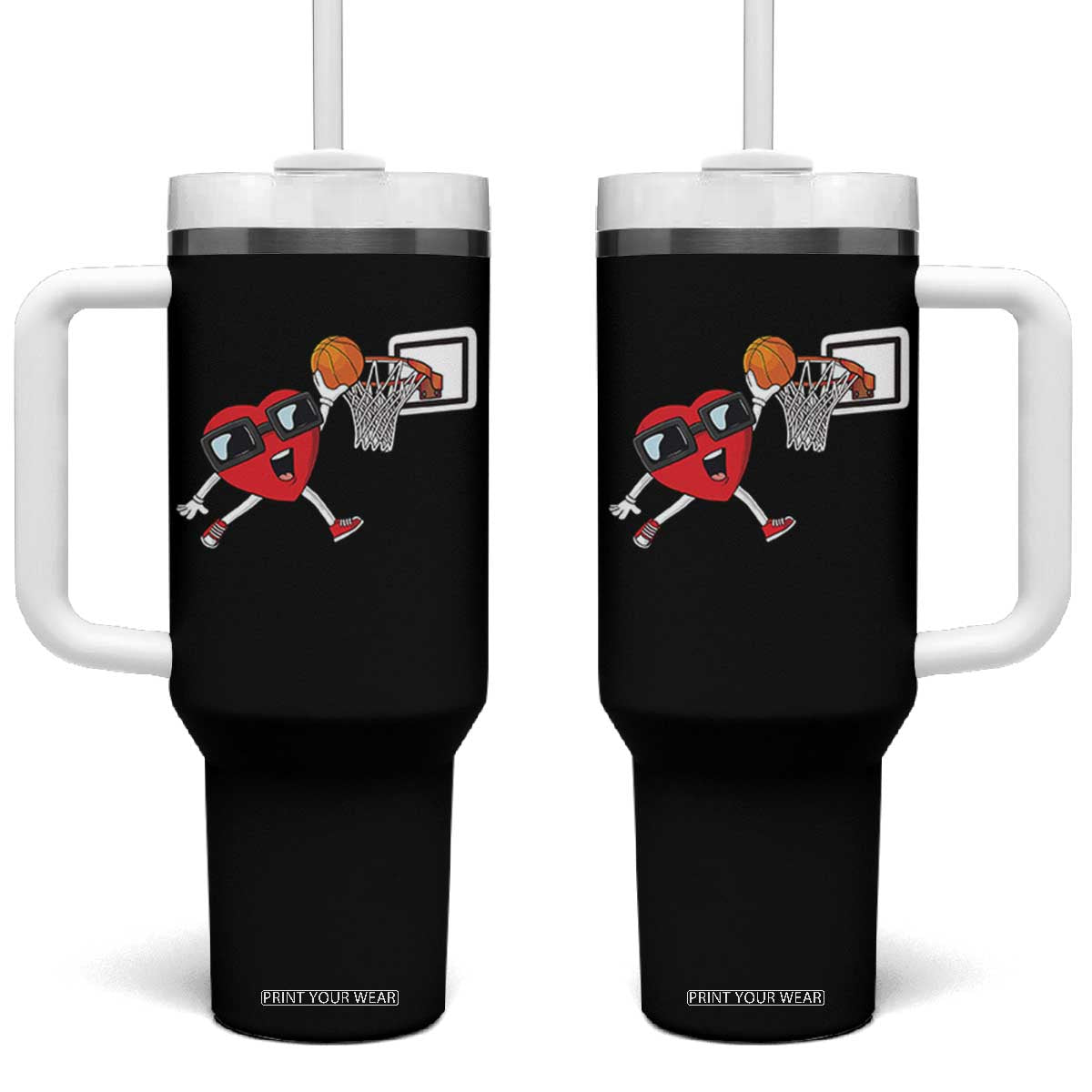 Basketball Valentines Tumbler With Handle Cute Red Heart Playing Basketball Player Team Boys TS10 One Size: 40 oz Black Print Your Wear