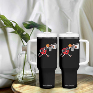 Basketball Valentines Tumbler With Handle Cute Red Heart Playing Basketball Player Team Boys TS10 Print Your Wear