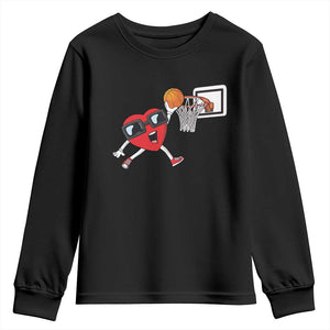 Basketball Valentines Youth Sweatshirt Cute Red Heart Playing Basketball Player Team Boys TS10 Black Print Your Wear