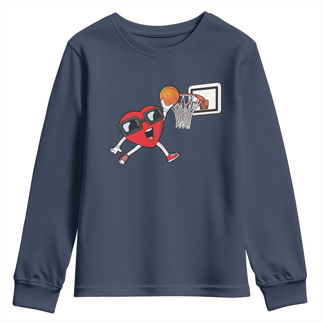 Basketball Valentines Youth Sweatshirt Cute Red Heart Playing Basketball Player Team Boys TS10 Navy Print Your Wear