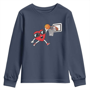 Basketball Valentines Youth Sweatshirt Cute Red Heart Playing Basketball Player Team Boys TS10 Navy Print Your Wear