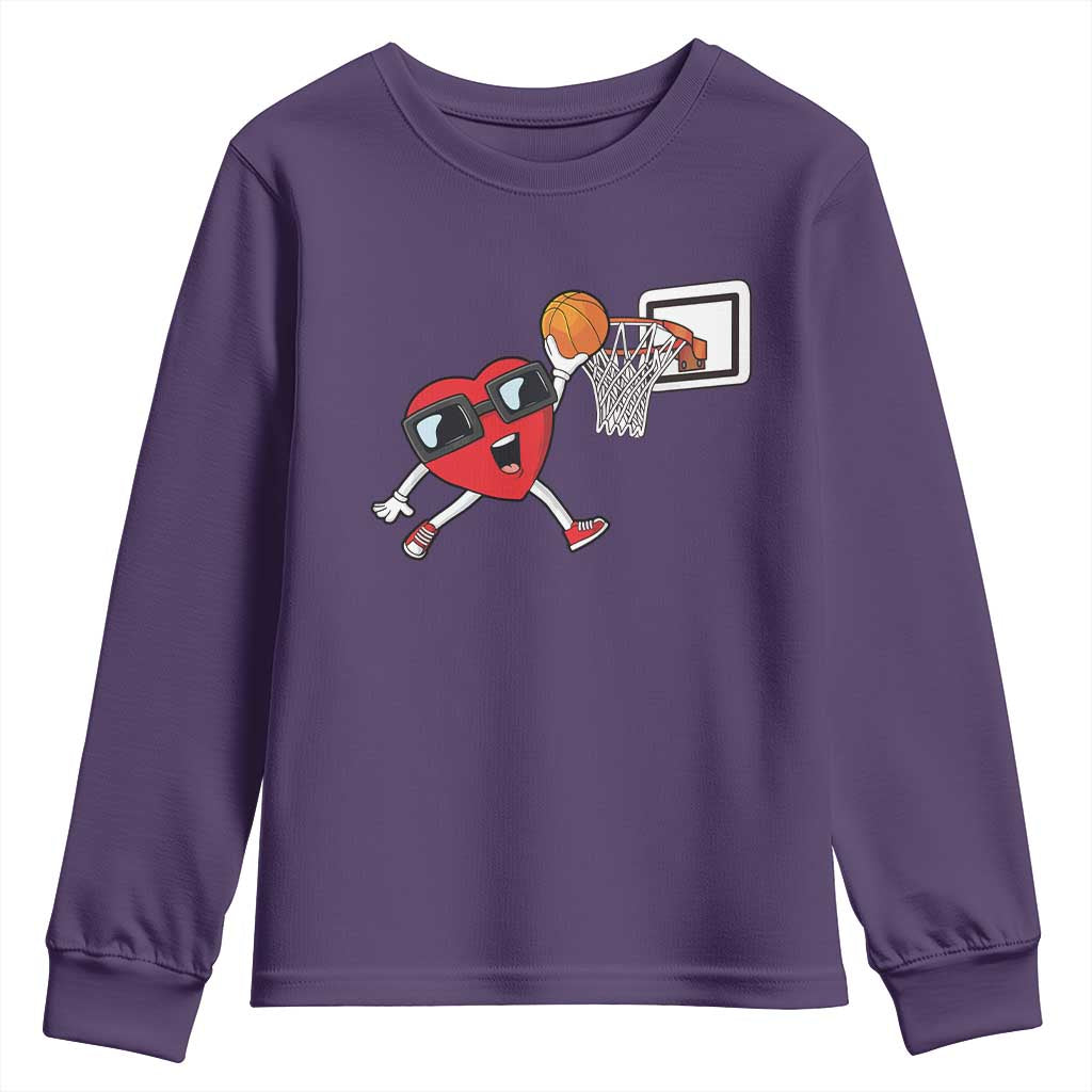 Basketball Valentines Youth Sweatshirt Cute Red Heart Playing Basketball Player Team Boys TS10 Purple Print Your Wear