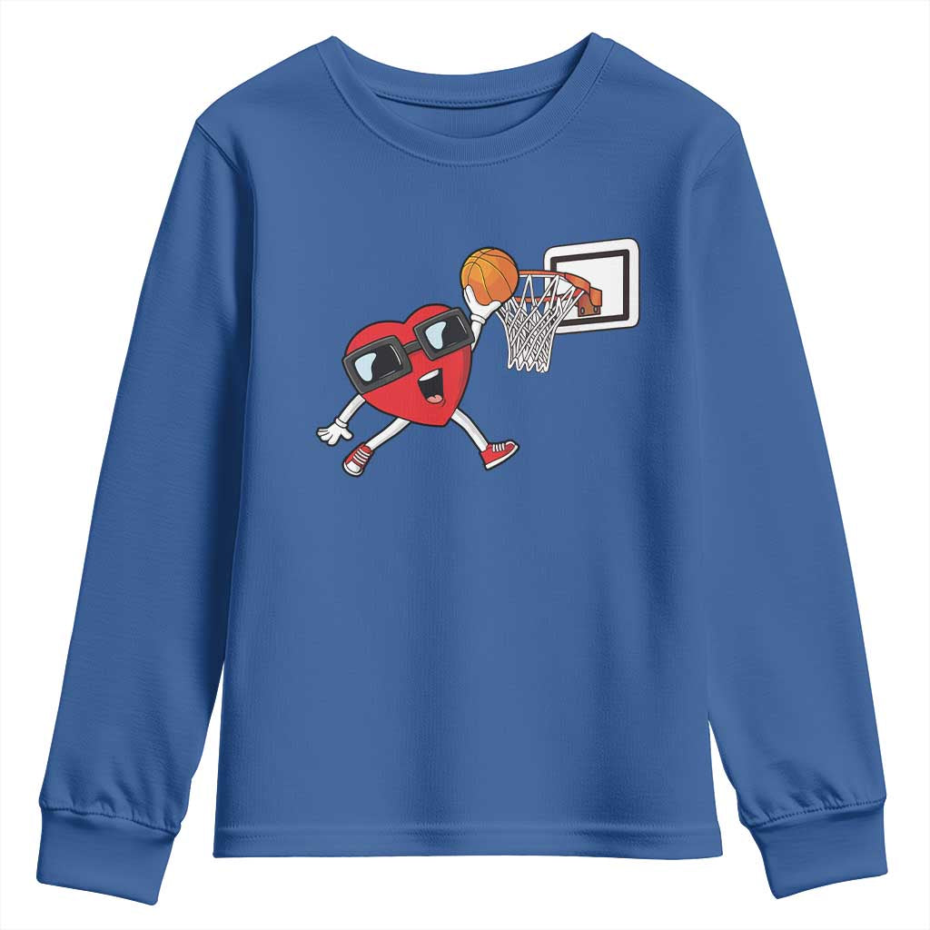 Basketball Valentines Youth Sweatshirt Cute Red Heart Playing Basketball Player Team Boys TS10 Royal Blue Print Your Wear