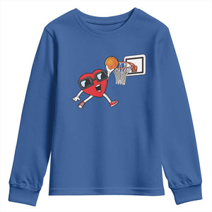 Basketball Valentines Youth Sweatshirt Cute Red Heart Playing Basketball Player Team Boys TS10 Royal Blue Print Your Wear